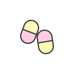 Drugs pills filled outline icon, line vector sign, linear colorful pictogram isolated on white. Medicine, tablets symbol, logo illustration. Pixel perfect vector graphics