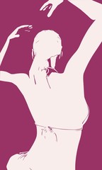 Beautiful sexy dancing girl. Pretty woman silhouette. Back view.