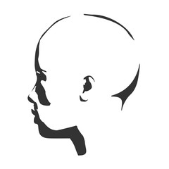 Face side view. Elegant silhouette of a female head. Monochrome gamma.