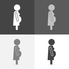 Vector set icon of a pregnant woman. Illustration of a woman awaiting the birth of a child on  white-grey-black color