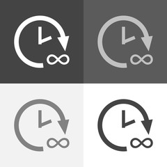 Vector set image of time, hours and infinity. Vector  icon on white-grey-black color.