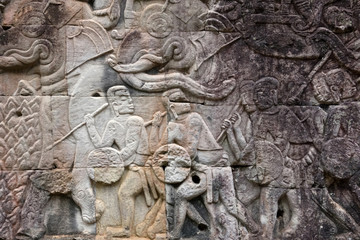Sculptured wall in Angkor Wat