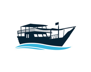 Old Ship with Wave on the Sea Symbol Logo Vector