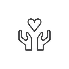 Hands with heart line icon, outline vector sign, linear style pictogram isolated on white. Charity symbol, logo illustration. Editable stroke