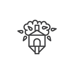 Treehouse line icon, outline vector sign, linear style pictogram isolated on white. House on tree symbol, logo illustration. Editable stroke