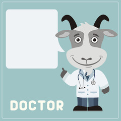 Doctor goat with bubble speech in cartoon style. Smiling doctor goat says important information about health. - 185553392