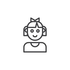 Kid girl face line icon, outline vector sign, linear style pictogram isolated on white. People symbol, logo illustration. Editable stroke