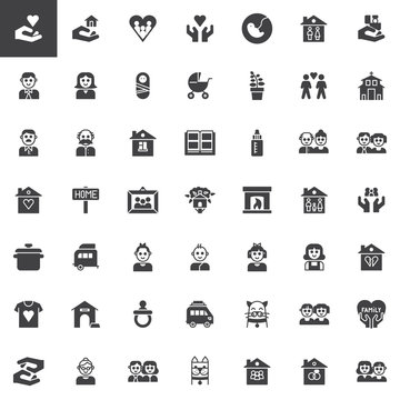 Family relatives vector icons set, modern solid symbol collection, filled style pictogram pack. Signs, logo illustration. Set includes icons as pregnancy, baby,father, mother, newborn, grandfather