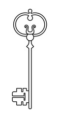 Vintage key. Black and white illustration for coloring book, pages.