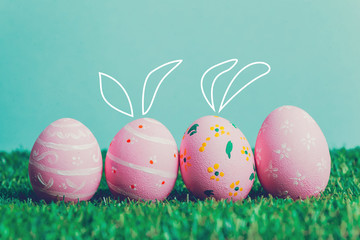Easter eggs on green grass