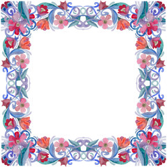 watercolor frame with floral ornaments, flowers and plants