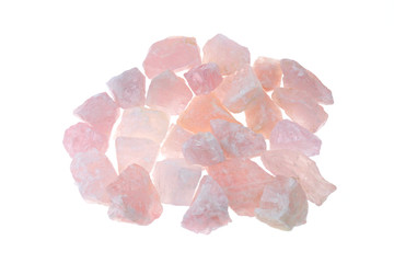 rose quartz  gemstone . Pink quartz  on white background. 