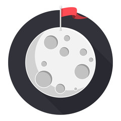 Mond mit Fahne Flat Design Icon