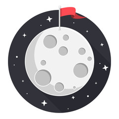 Mond mit Fahne Flat Design Icon