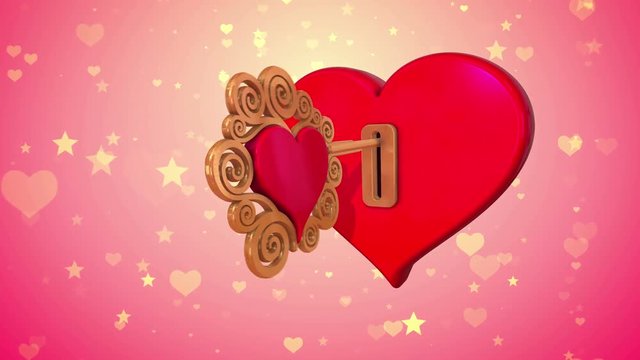 The key to the heart. Looping 3d animation.
