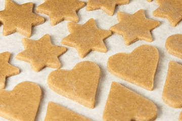 Dough for ginger biscuits. Star and heart. Preparation dessert