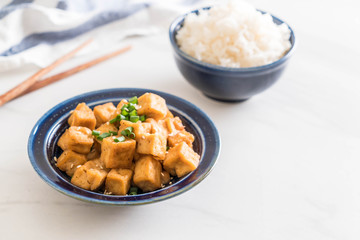 Fried Tofu in a bowl with sesame