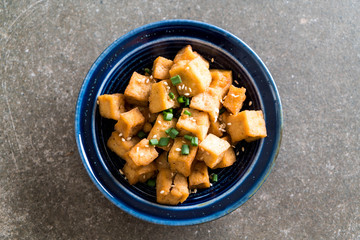 Fried Tofu in a bowl with sesame