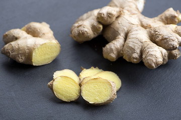 Ginger on blackboard. Food