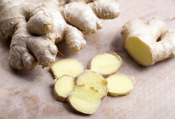 Ginger on wood. Food