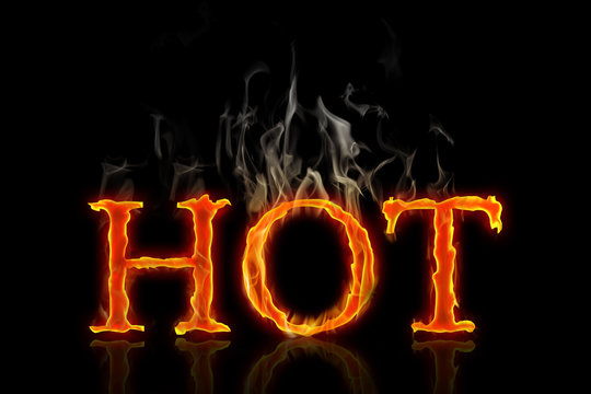 Hot lettering burning englisch on fire with smoke
