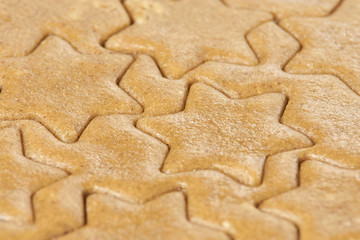 Raw dough. Delicious dessert. Pattern ginger biscuits