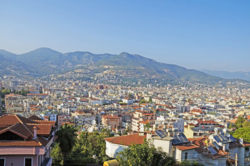 Fototapeta na wymiar A view of the city of Alanya. Turkish city landscape. Landscape Antalya province.