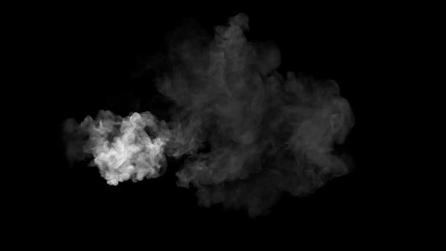 fast smoke blow-out isolated on black with alpha, barrel or bottle smoke