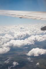 Wing of plane view from window