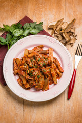 seitan stew with dried mushroom and tomatoes sauce