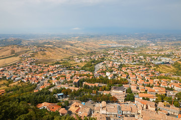 Fototapeta na wymiar San Marino, Panoramic view of the local surroundings.