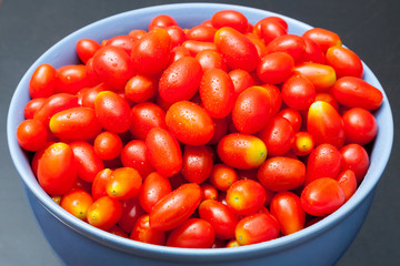 Fresh Rape Cherry Tomatoes in Blue Bowl