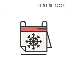 Winter calendar line icon. Reminder, party time, date. Christmas New Year celebration. Thin linear basic xmas element icon. Vector simple flat design. Logo illustration. Symbol pictogram outline sign.