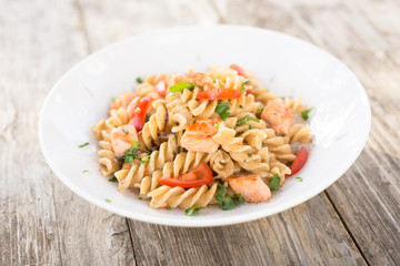 Fusilli al salmone, Italian Pasta with salmon fish 