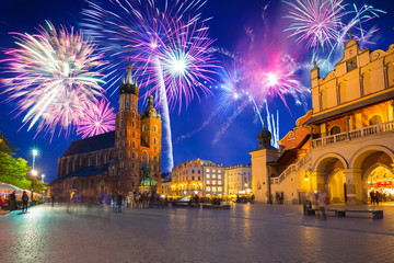 Nieuwjaarsvuurwerk in Krakau, Polen