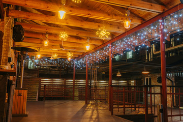 A beautiful recreation area in the house or in the garden wooden terrace rustic loft christmas interior