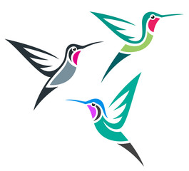 Stylized Birds - Hummingbirds in flight
