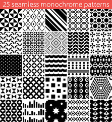 25 seamless monochrome pattern. Vector seamless pattern.