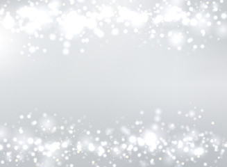 Abstract gray blurred background with bokeh and glitter header footers. Copy space.