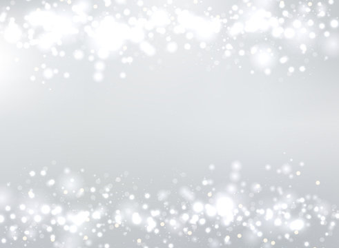Abstract gray blurred background with bokeh and glitter header footers. Copy space.
