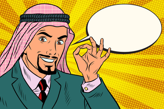 Arab businessman OK gesture, comic book bubble