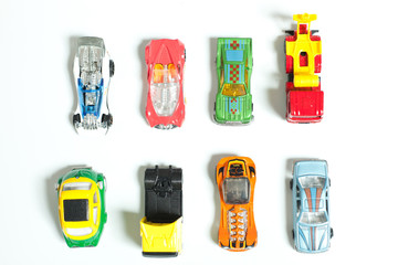 topview on toy car model collection