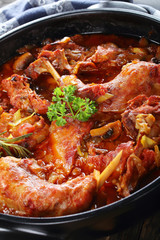 stewed Rabbit with leek, vegetables, herbs