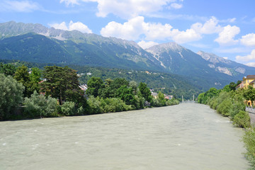 Mountains and river at Inssbruck, Austria