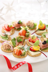 Delicous assorted cnapes for festive appetizer