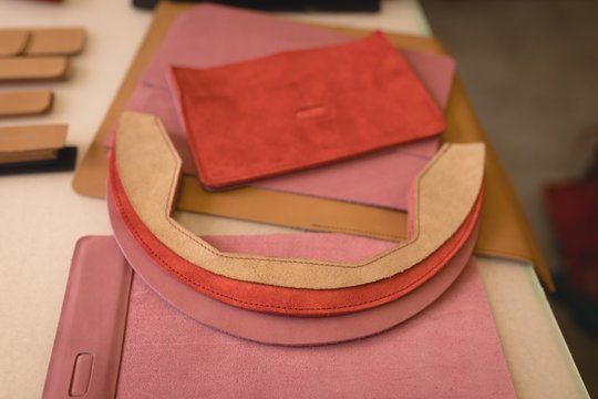 Leather sheet on table in workshop