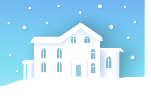 Winter Poster with House, Vector Illustration