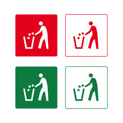 Thrown away garbage trash clean sign set