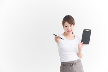 エプロン姿の女性・白バック