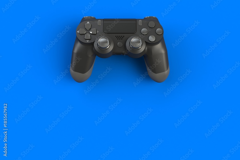 Wall mural computer game competition. gaming concept. black joystick isolated on blue background, 3d rendering